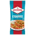 A single bag of Louisiana Fish Fry Products Cajun Etouffée Seasoned Fish Fry Mix, featuring a bright blue and red package with a photo of the prepared Cajun etouffée dish on the front.